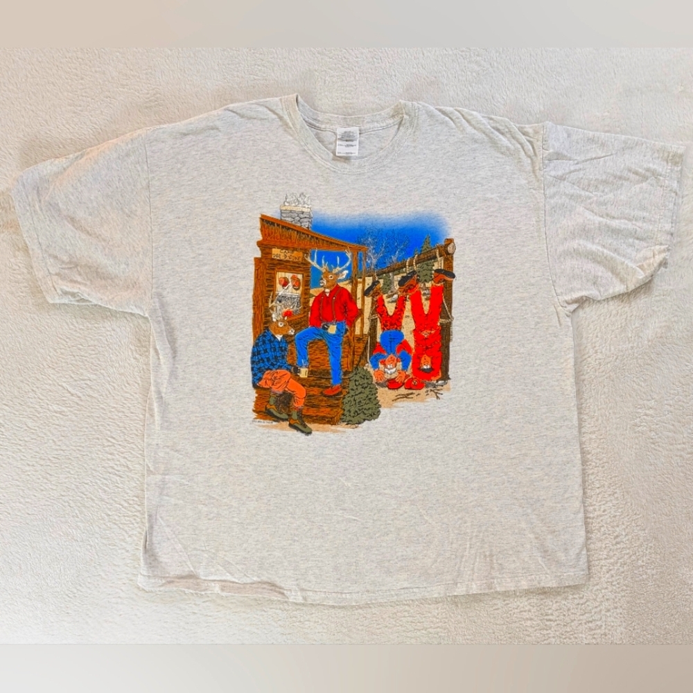 Vtg 2003 BRS Artwear N.Evans Deer Hunters Human Prey Taxedermy T Shirt Size 2XL